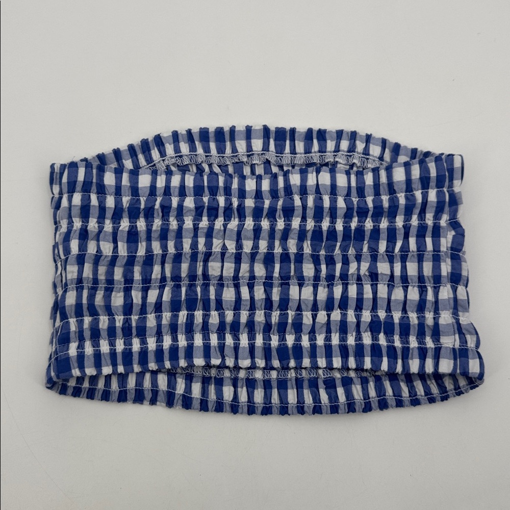 Universal Thread Women's XS Blue Gingham Smocked Tube Top - Picture 3 of 7